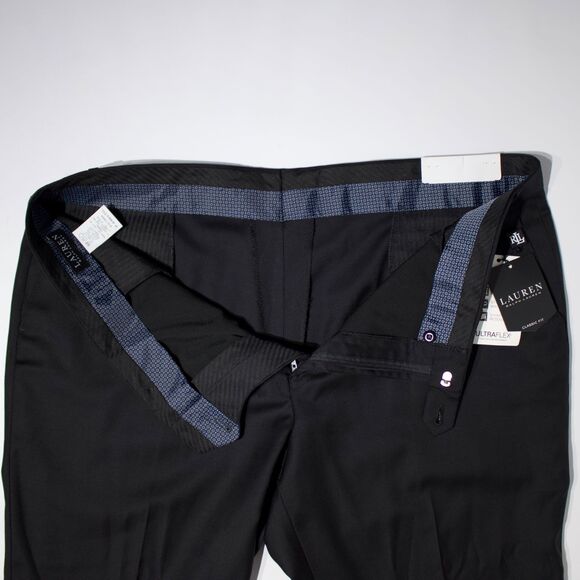 Ralph Lauren Ultraflex Classic Fit Black Wool Blend Flat Front Pant Men Sz 44x30 - Picture 6 of 11